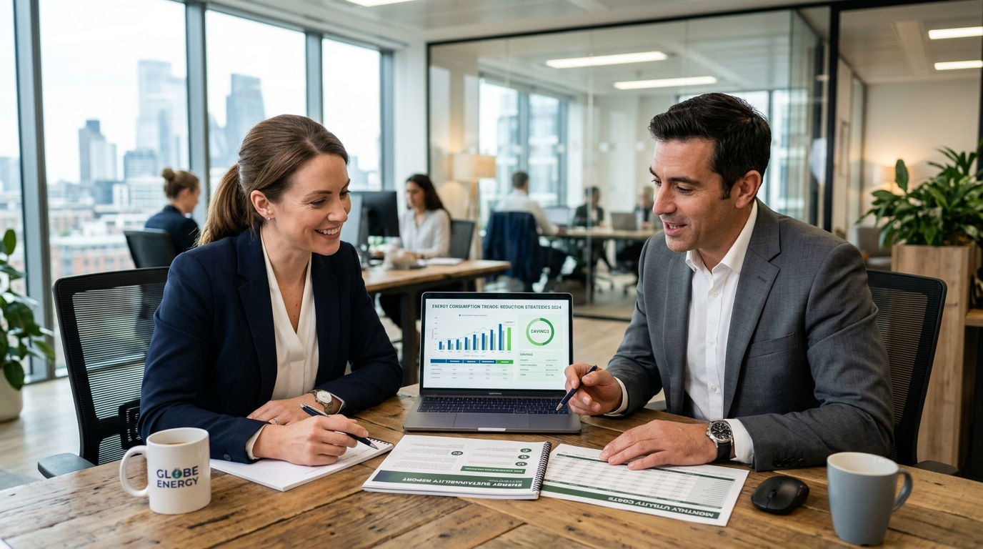 Asesoría técnica explicando la gestión de Certificados de Ahorro Energético a una empresa